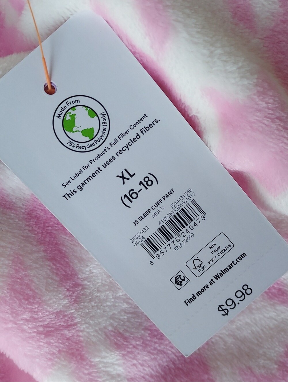 Joyspun Plush Pink White Drawstring Pajama Jogger Lounge Pant Size XL NEW NWT - Picture 8 of 11